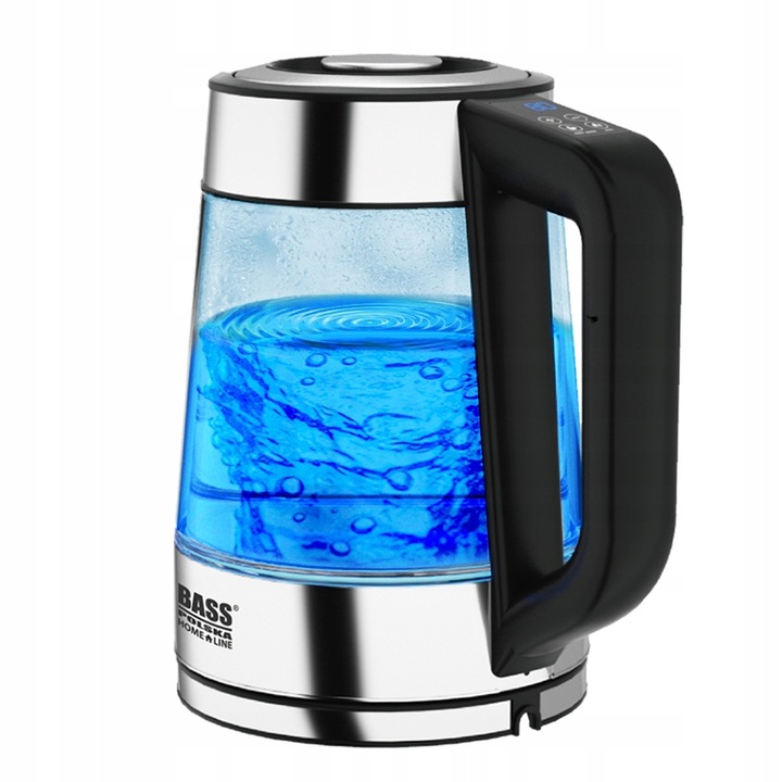 Fierbator electric Bass 1,7L 2200W, fara fir, cu baza rotativa 360, sticla, filtru anti-calcar