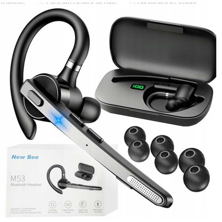 New Bee M53 vezeték nélküli fülhallgató Bluetooth 5.1, irányított mikrofon, napi akkumulátor-üzemidő, fekete