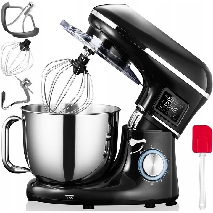 Robot de bucatarie KERCH MyCHEF HOT, 6,2L, cu functie de incalzire, sistem de antrenare metalic, negru, set complet accesorii