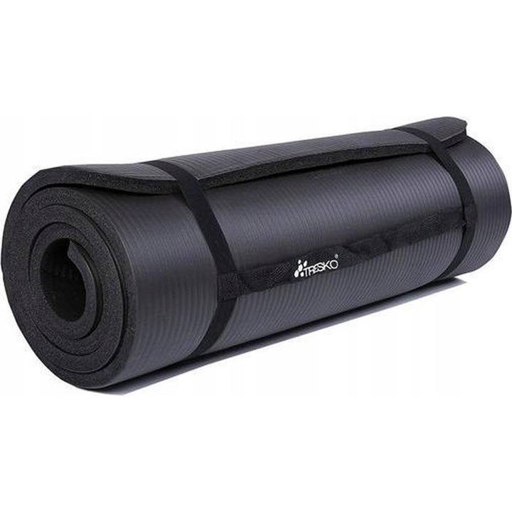 Edzőszőnyeg 185x60x1,5cm, csúszásmentes, fekete, jóga és pilates