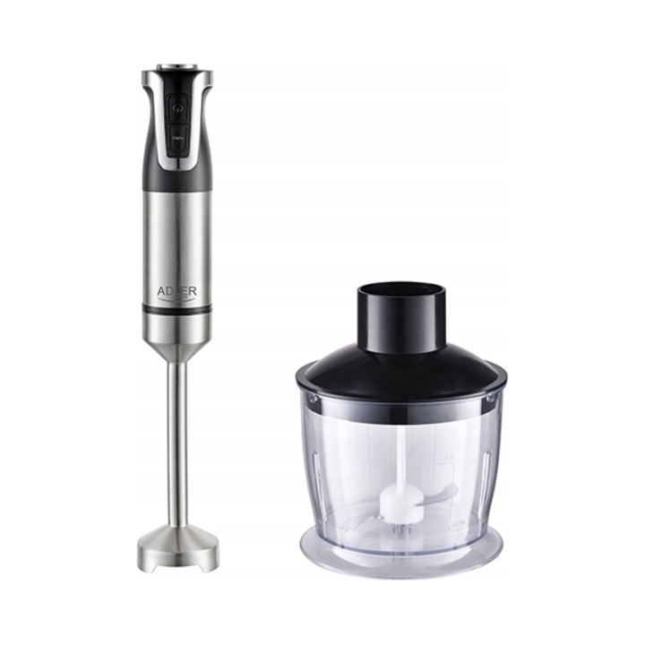 Ръчен блендер, 1800W, 20 скорости, 4 остриета, комплект с контейнер 600мл и 700мл, неръждаема стомана, Adler AD 4627