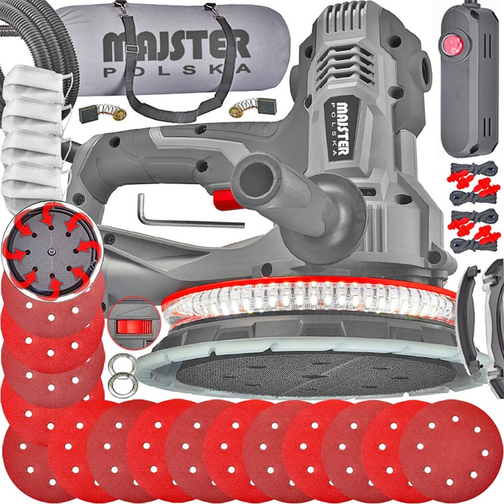Slefuitor MAJSTER MP-0015, 1450W, cu iluminare LED, set 15x hartie abraziva, 190mm, sistem de aspiratie a prafului