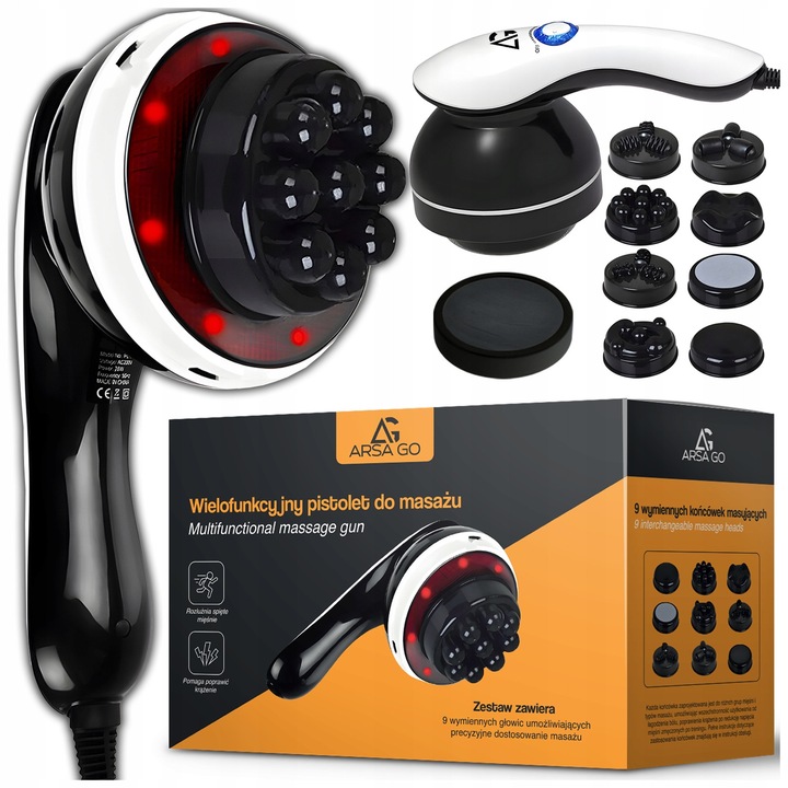 Pistol de masaj ARSA GO 9w1, 28W, cu 9 capete interschimbabile, cu infrarosu, 20x15cm