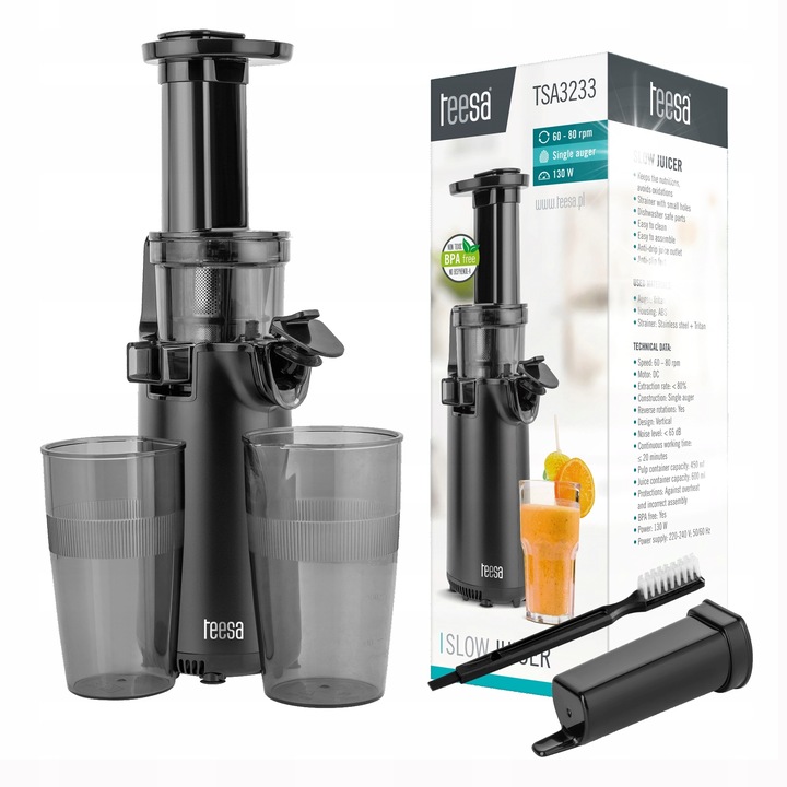 Wyciskare wolnoobrotowa Teesa TSA3233, 600 ml, 130 W, negru, compacta