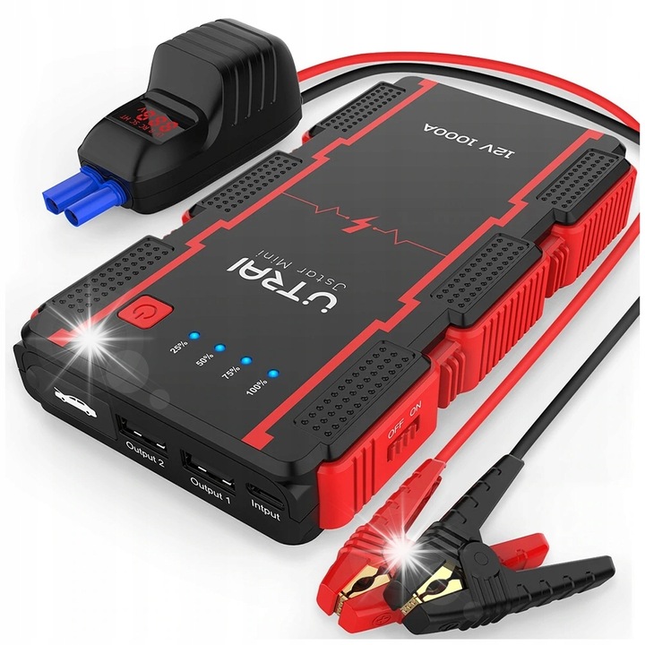 Dispozitiv de pornire UTRAI Mini 1000A, cabluri de pornire, LED, 8000mAh, 12V, 158x84x28mm