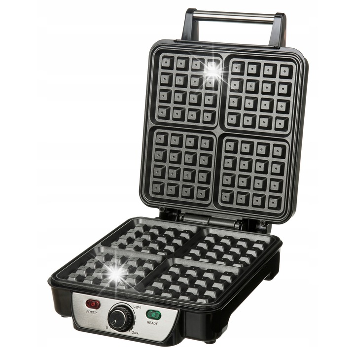 Gofri sütő 1150W, 4 gofri, fekete, rozsdamentes acél