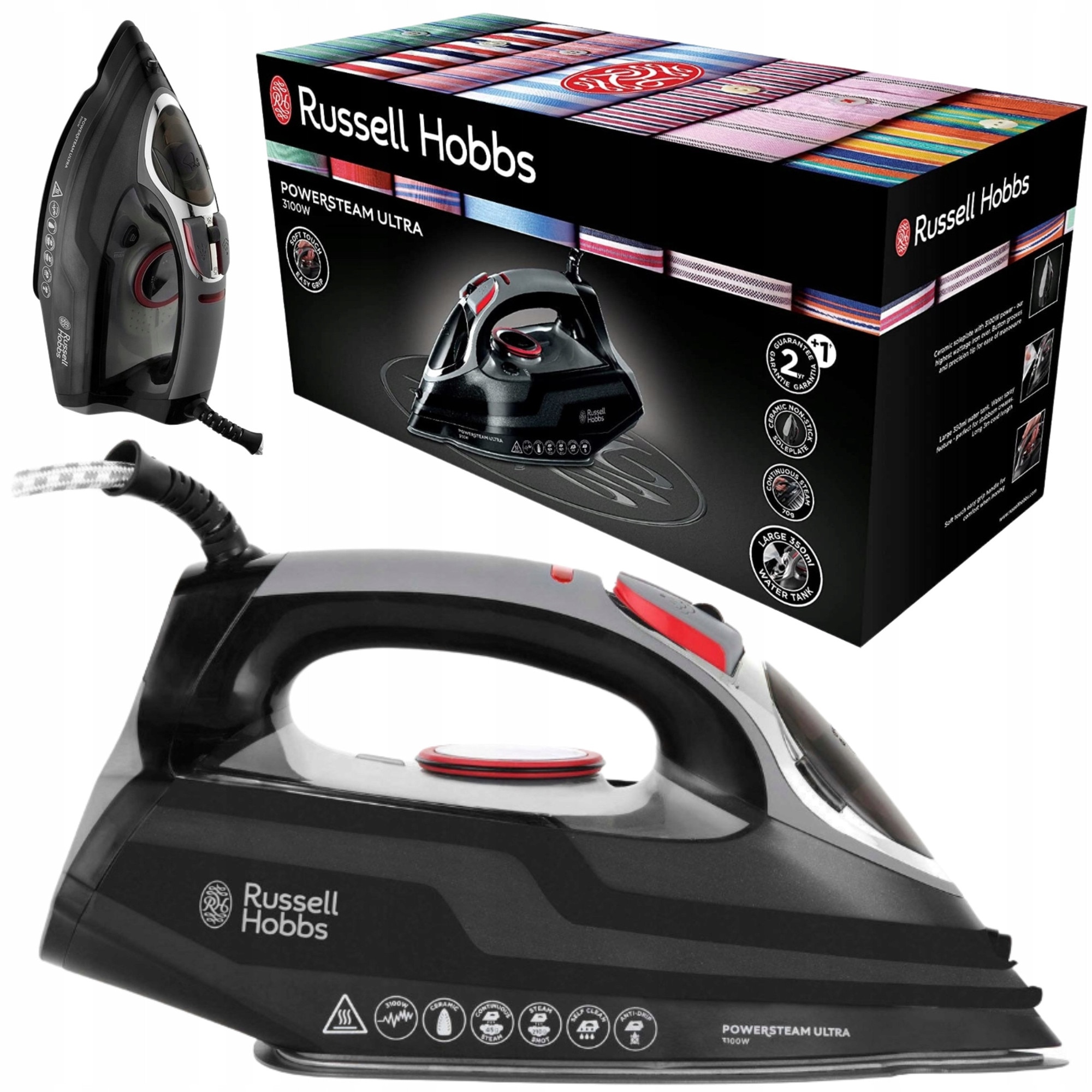 Fier de calcat cu aburi Russell Hobbs Power Steam Ultra ceramic negru 3100W 350ml