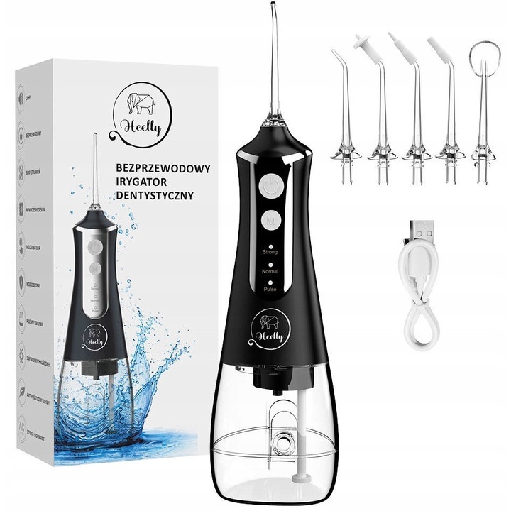 Heelly vezeték nélküli szájzuhany, 300ml, 5 fúvóka, fekete