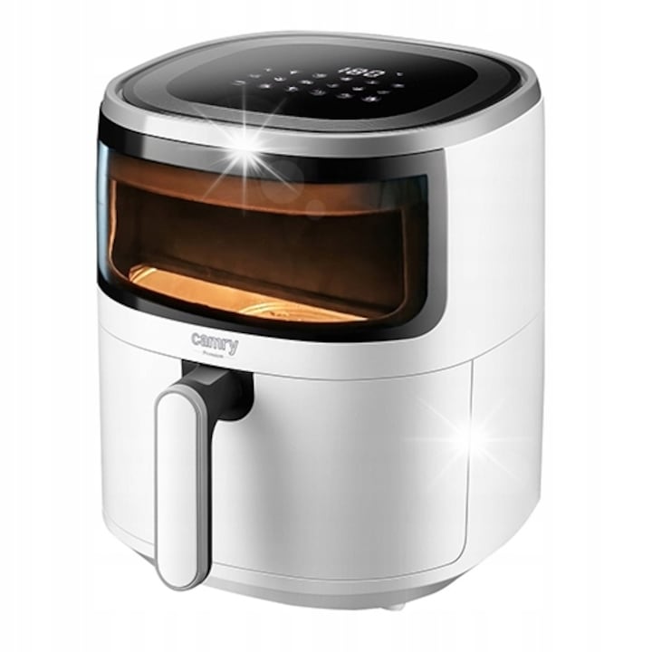Friteuza fără ulei Camry CR 6313, 5 litri, 2000W, alb, tehnologie convectie, 12 programe de gatit, dimensiuni 31x27x37,5cm