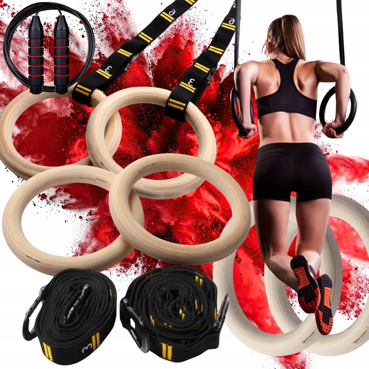 Set colca gimnastice din lemn, 2 bucati, cu curele reglabile, capacitate 150 kg, 23 cm
