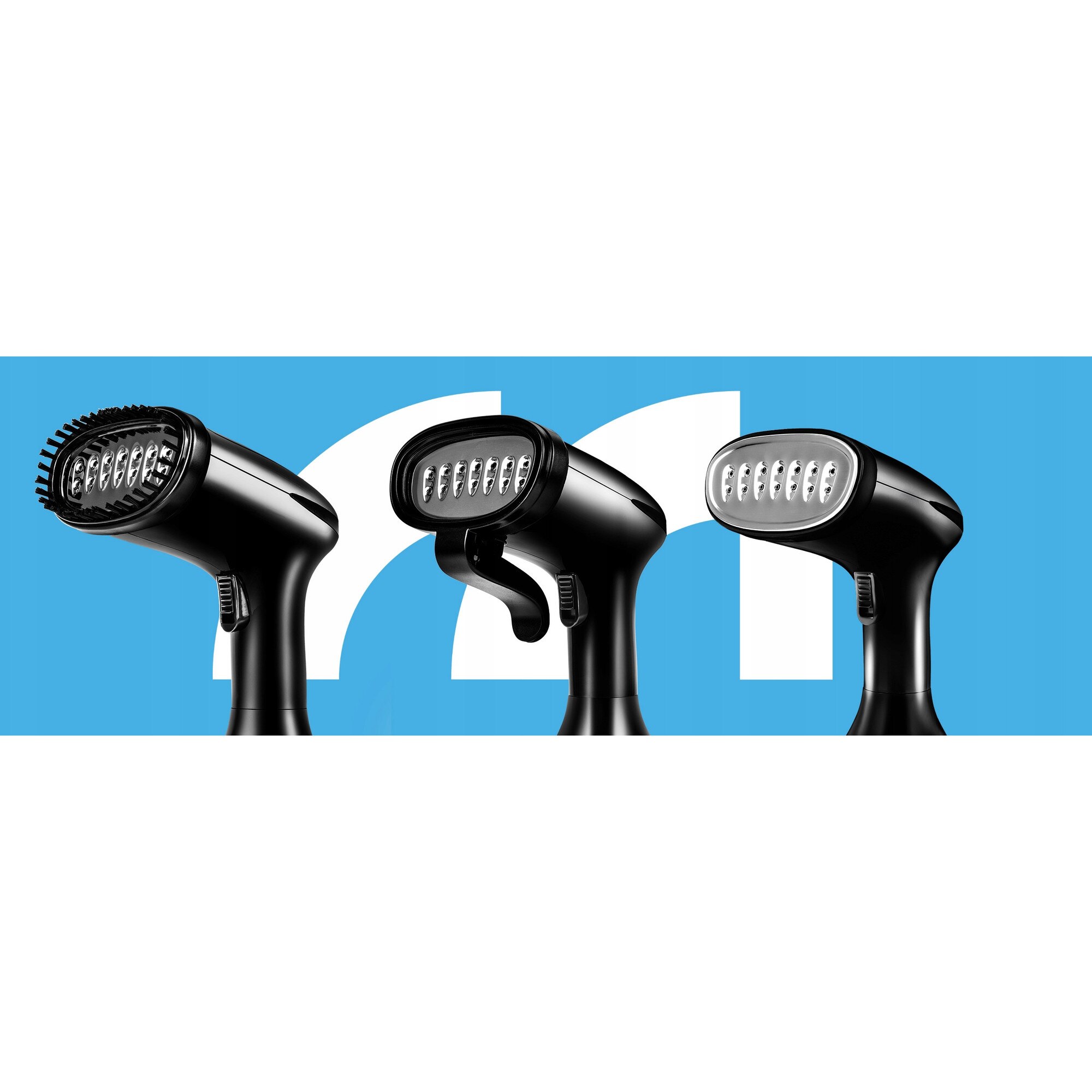 Aparat de calcat 7in1 pentru imbracaminte, 1500W, accesorii incluse, negru-rosu, dimensiuni 28x11x13cm
