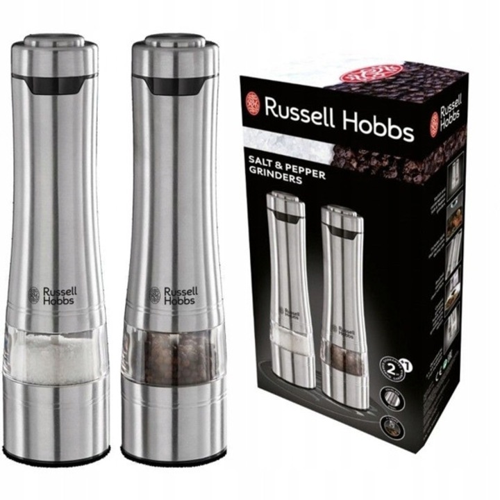 Комплект от 2 електрически мелачки Russell Hobbs, инокс, фино и едро смилане, осветление, 4xAA