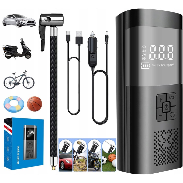 Помпа за електрически велосипед 10 бара, черна, с регулируема стойка