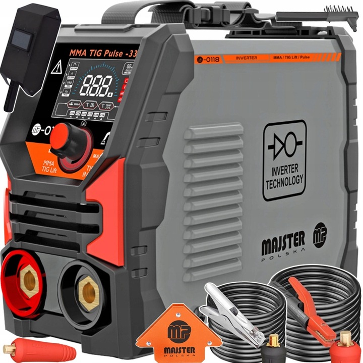 Inverteres hegesztőgép MMA 330A MP-0118, Lift TIG, Pulse TIG, 22x10x16cm, teljes készlet maszkkal, kábelekkel, kefével