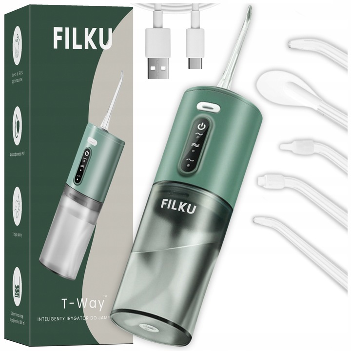 Vezeték nélküli szájzuhany, 280 ml, 5 fúvóka, 3 üzemmód, zöld