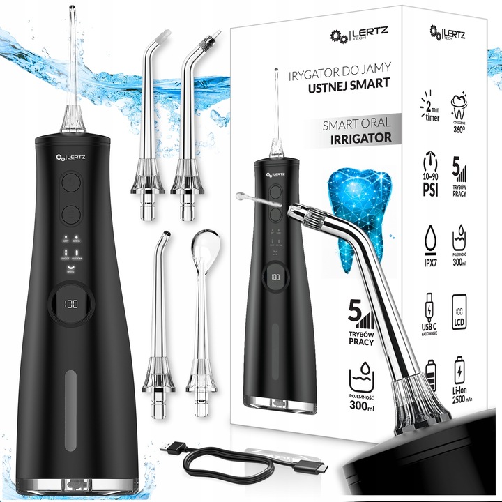 Professzionális szájzuhany, 4 fúvóka, 5 üzemmód, vezeték nélküli