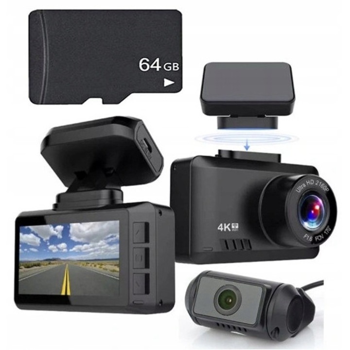 Wideorecorder K2PRO DUAL, 4K, GPS, WiFi, camera spate FullHD, set complet