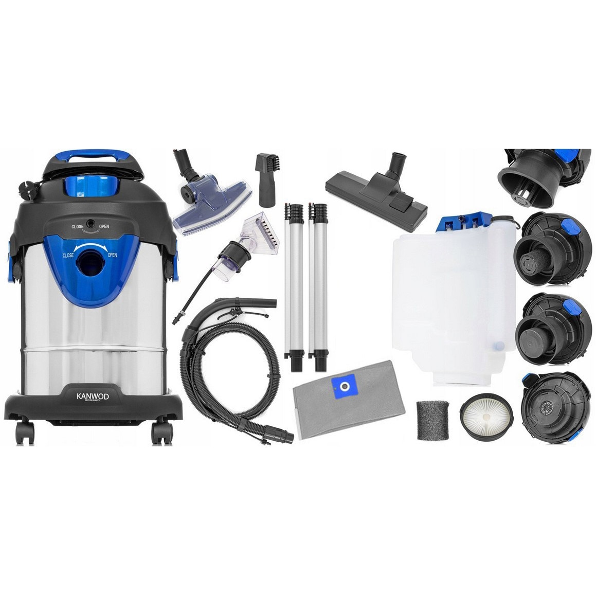 Aspirator Kanwod Super Wash, 2000W, 20L, argintiu/gri, set complet accesorii