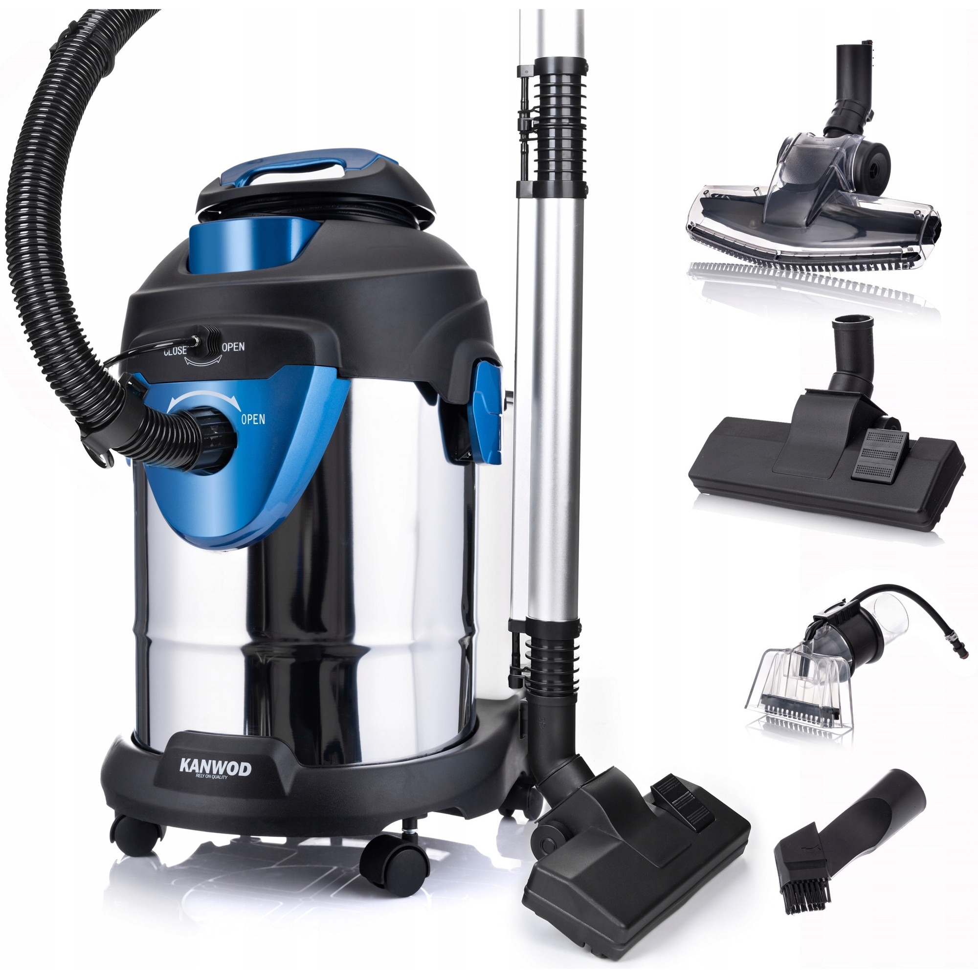 Aspirator Kanwod Super Wash, 2000W, 20L, argintiu/gri, set complet accesorii