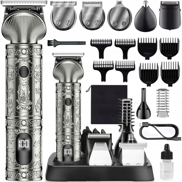 Aparat de tuns Zilan APOLLON, set 16 in 1, 5 capete interschimbabile, 9 piepteni, USB, 170 minute autonomie