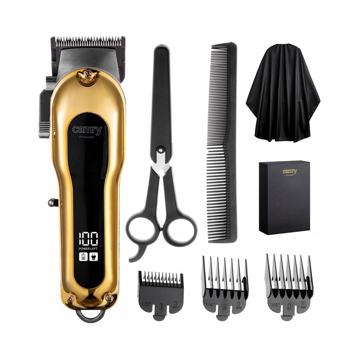 Aparat de tuns Camry CR2844, galben, cu acumulator litiu-ion, set complet de accesorii