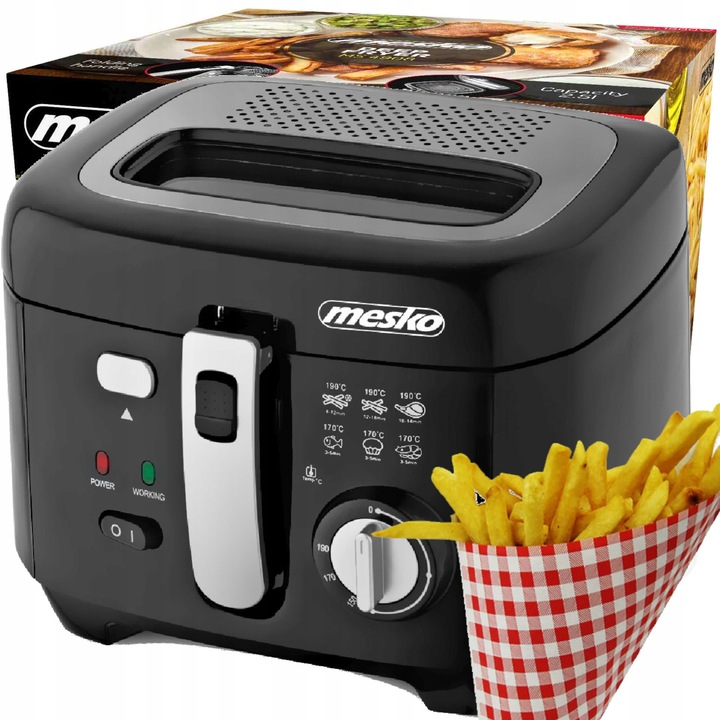 Friteuza electrica Mesko MS4908, 1800W, capacitate 2,5L, temperatura reglabila, set cu cos de prajit