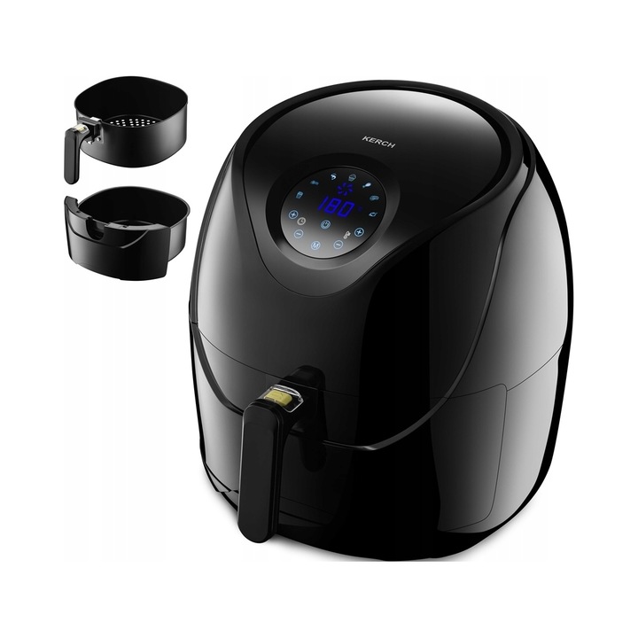 Kerch Alexa 6,5L, 1800W, 7 automata program, fekete, komplett készlet olajmentes fritőz