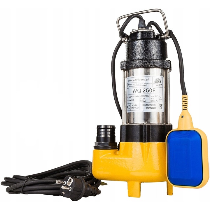 WQ 250F búvárszivattyú, 230V, 200 l/perc, 7m, rozsdamentes acél, 5,5m kábel