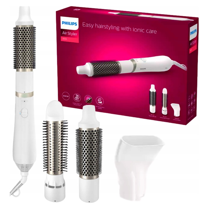 Uscator de par Philips cu ionizare, set cu 2 perii termice, 800 W, 38 mm, 30 mm