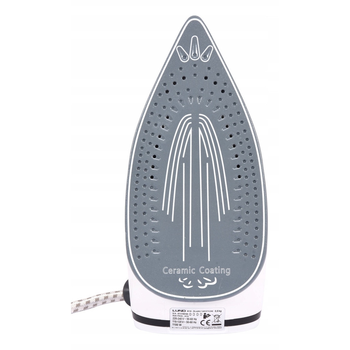 Fier de calcat turistic/de calatorie Lund 1100W, maner pliabil, talpa ceramica, alb/rosu, rezervor 80ml