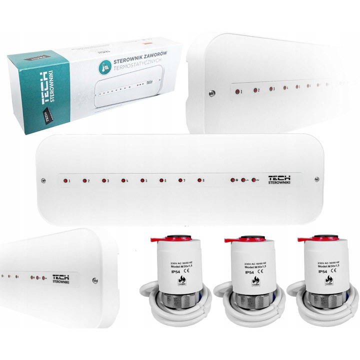 Sterownik L-5-S Slim + Set 3 Silowniki Termoelektrice M30NC 230V, Incalzire in Pardoseala, Alb