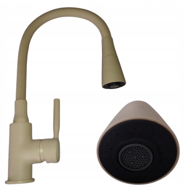 Baterie bucatarie, Invena Pogo Plus, 2 functii, bej, 35mm, set cu 2 furtunuri 3/8"