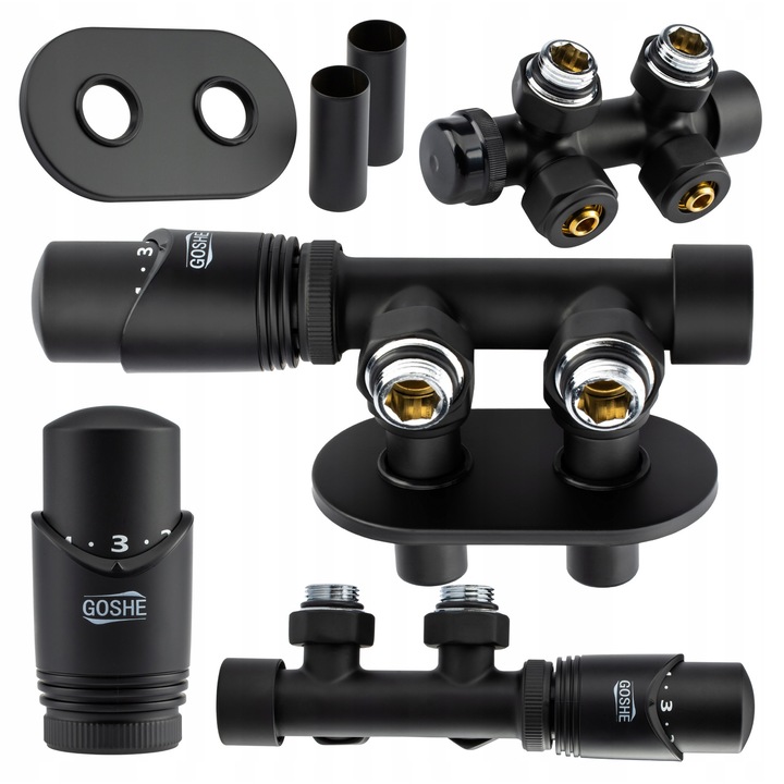 Set termostatic pentru calorifer Goshe, negru mat