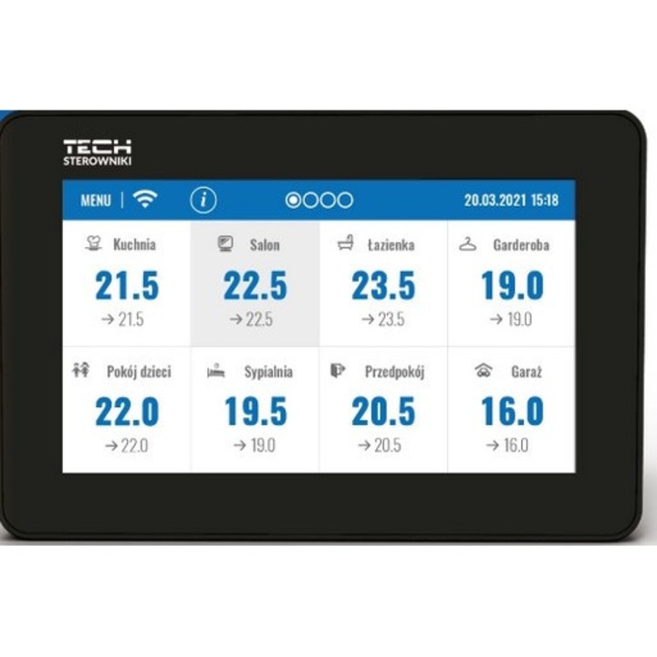 Tech M-12 vezérlőpanel padlófűtéshez, fekete, falba süllyesztett szerelés, 40 zóna