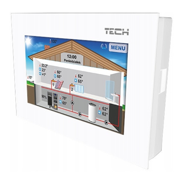 Tech ST-281 hőmérséklet szabályzó, RS kommunikáció, 2mm üveg, beépített érzékelő, fehér