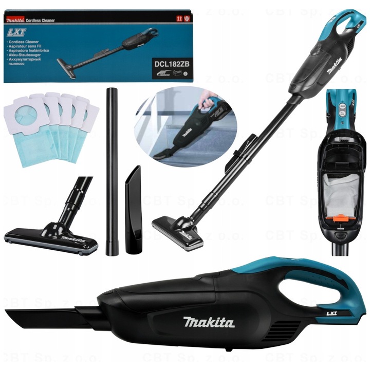 Makita DCL182ZB 18V autós porszívó, 2 sebességfokozat, fekete, komplett szett