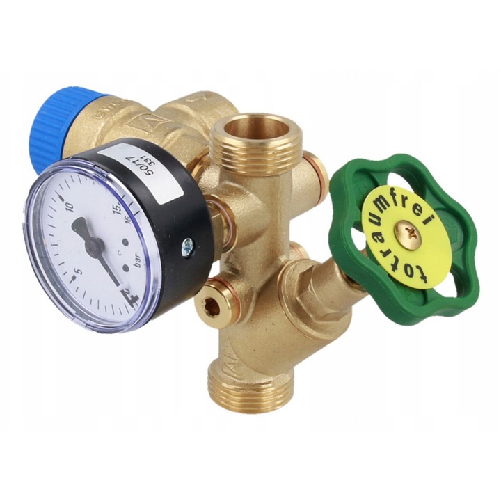 Biztonsági szelepcsoport vízmelegítőhöz, AFRISO, 6 bar, manométerrel, 3/4"