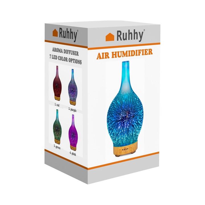 3 az 1-ben aromaterápiás párásító és LED lámpa, barna, 24x13cm, 3 illóolaj