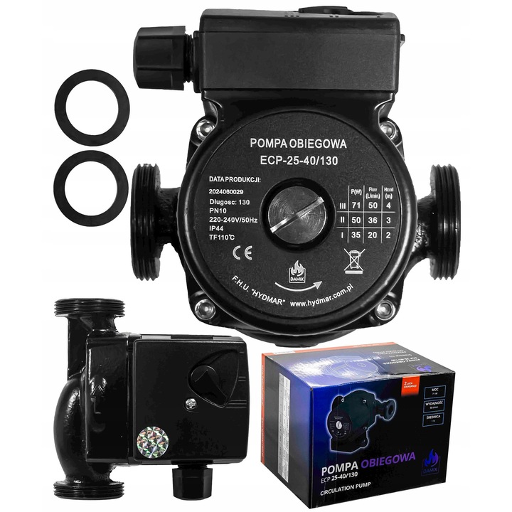 Pompa circulatie apa 3 trepte DAMIX ECP 25-40/130, 35-71W, 50L/min, 4m, G 1 1/2