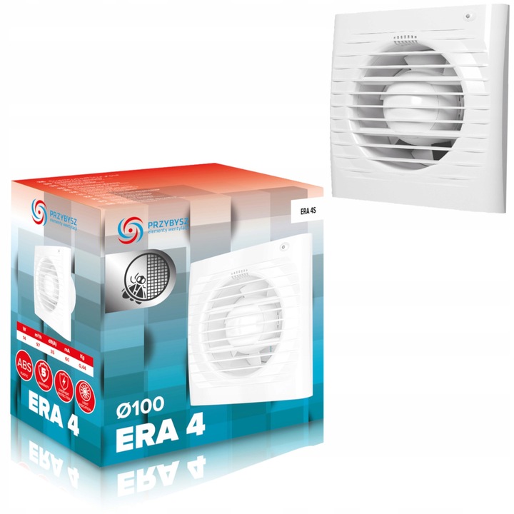 Ventilator baie Przybysz, 100mm, alb, 80m3/h, cu retea de protectie impotriva insectelor, comutator cu sfoara