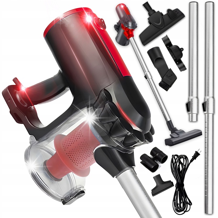 Вертикална прахосмукачка Retoo PowerClean OR1080, 600W, 5м кабел, 1,5л, черно/червено, 5 аксесоара