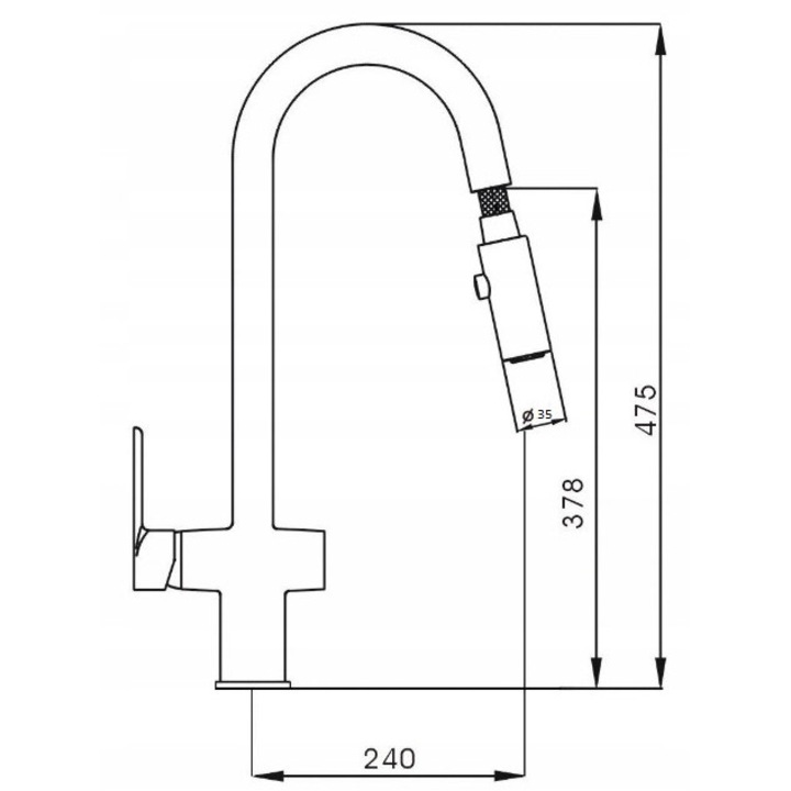 Deante FUKSJA konyhai csaptelep, króm, U-típusú, 475mm magasság, forgatható kifolyócső