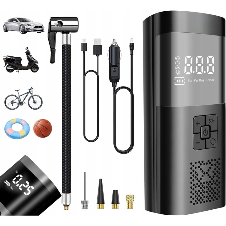 Черна помпа за електрически велосипед с манометър 10 бара