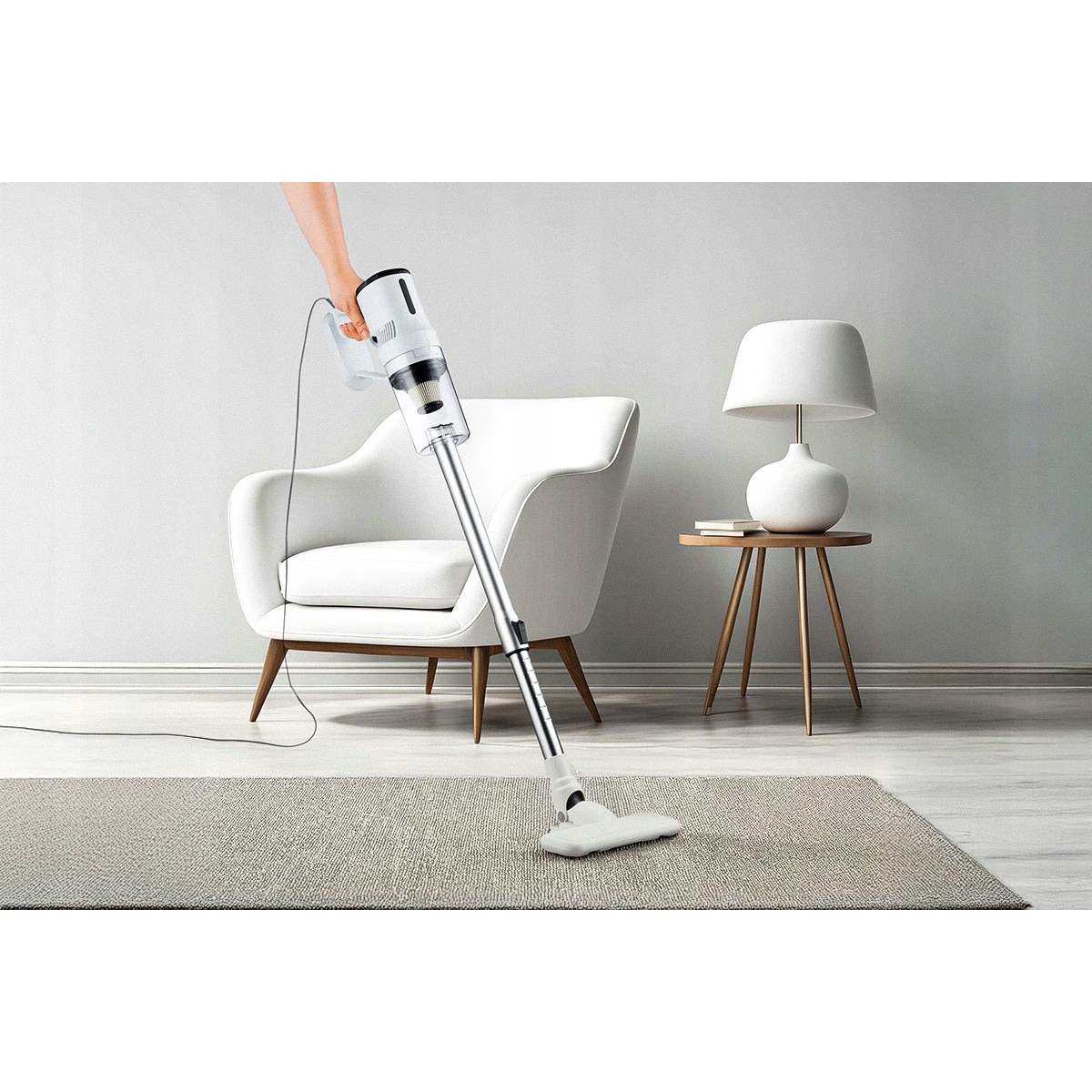 Aspirator vertical 2in1 fara sac 600W cu filtru HEPA, alb