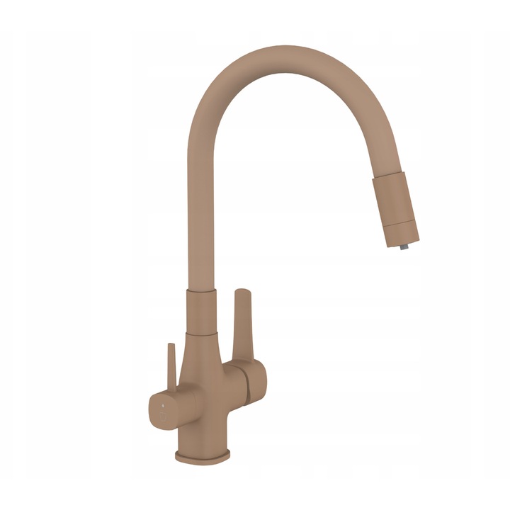 Baterie sanitara cu doua manere Invena, cu filtrare, bej, set montaj inclus