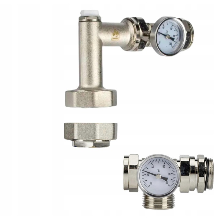 Grup mixt pentru distribuitor de incalzire in pardoseala, DAMIX, 235mm, nichelata, 1" G, 2 termometre 0-100C