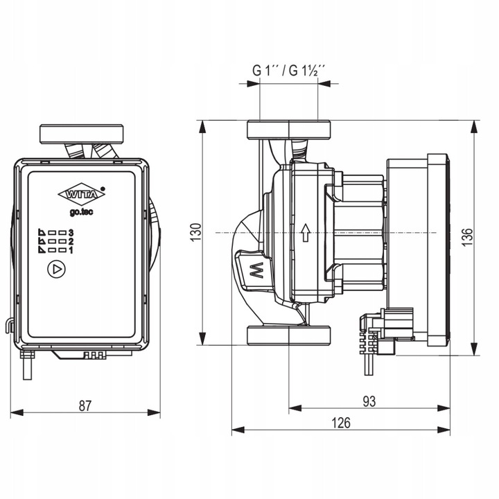 Pompa circulatie apa Wita 70-25-130, eficienta energetica 0.21, debit maxim 4000 l/h, inaltime maxima 7m, 130mm