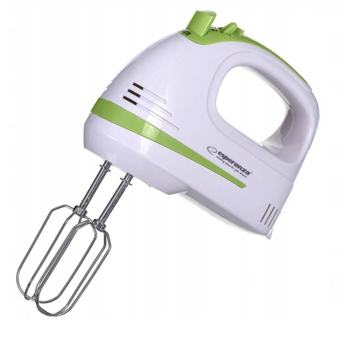 Kézi mixer Esperanza, 400W, 5 sebesség, inox, fehér/zöld