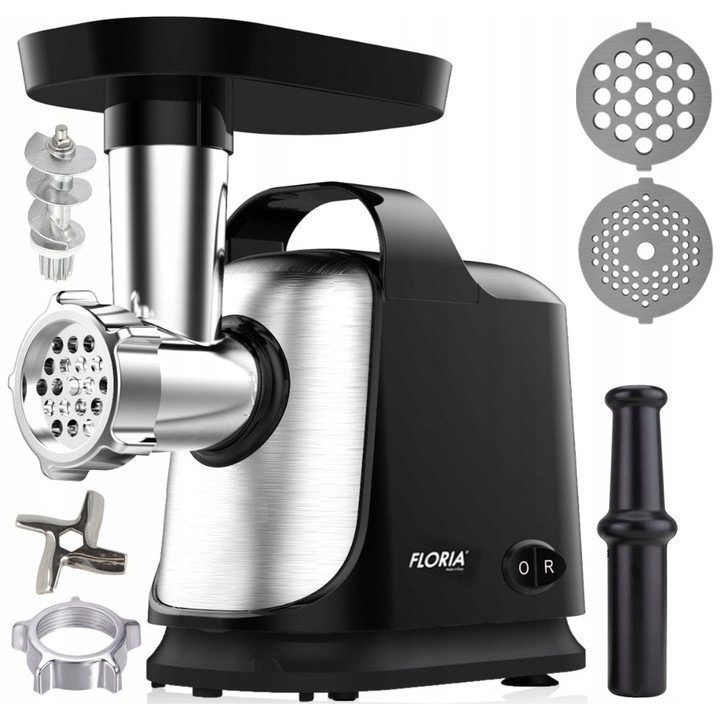 Месомелачка Floria, 1300W, 2 диска 5мм и 7мм, черен цвят, пълен комплект