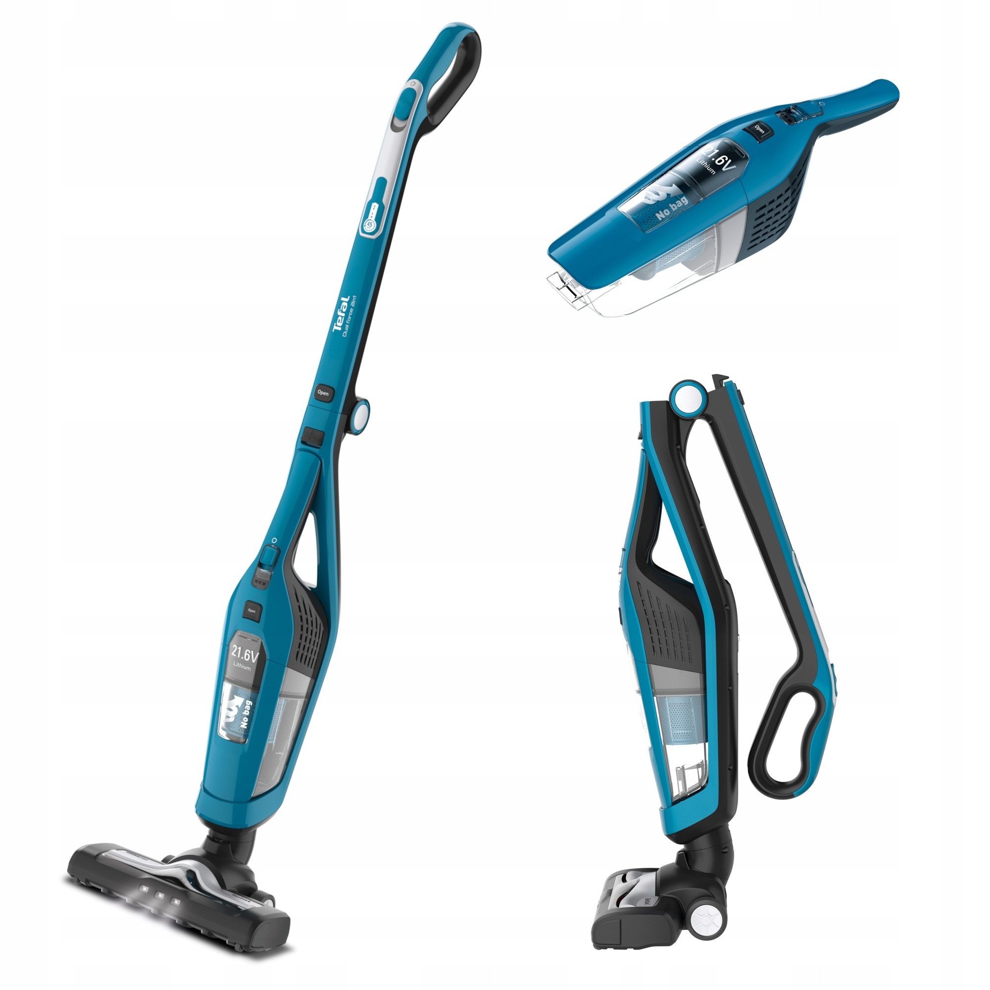 Aspirator vertical Tefal Dual Force 2 in 1, fără fir, cu perie LED, 600 ml, 75 min autonomie